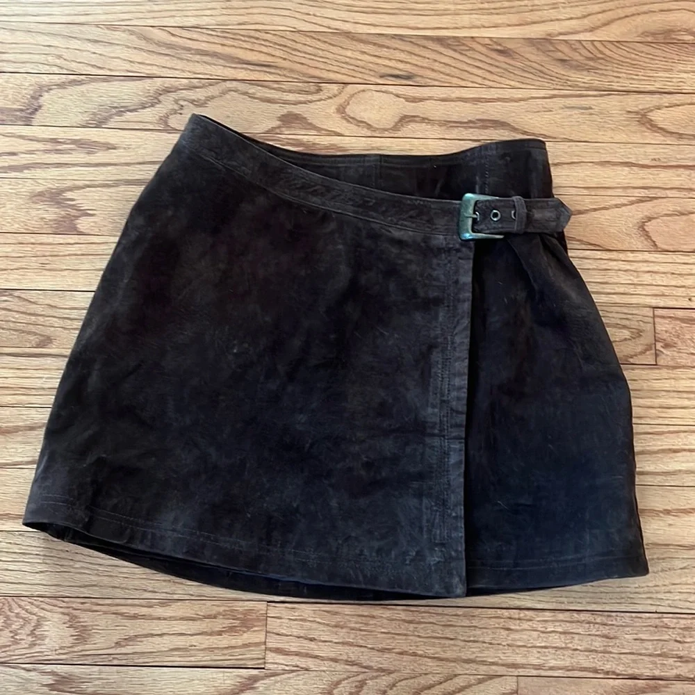 Vintage 90s real suede mini skirt- brown suede - Picture 1 of 7